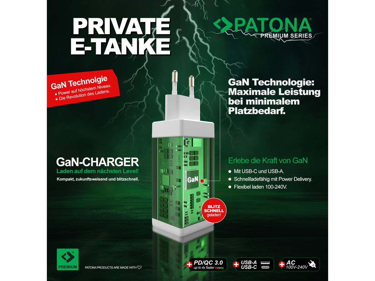 Patona GAN PD 140W 3xUSB-C 1xUSB-A white