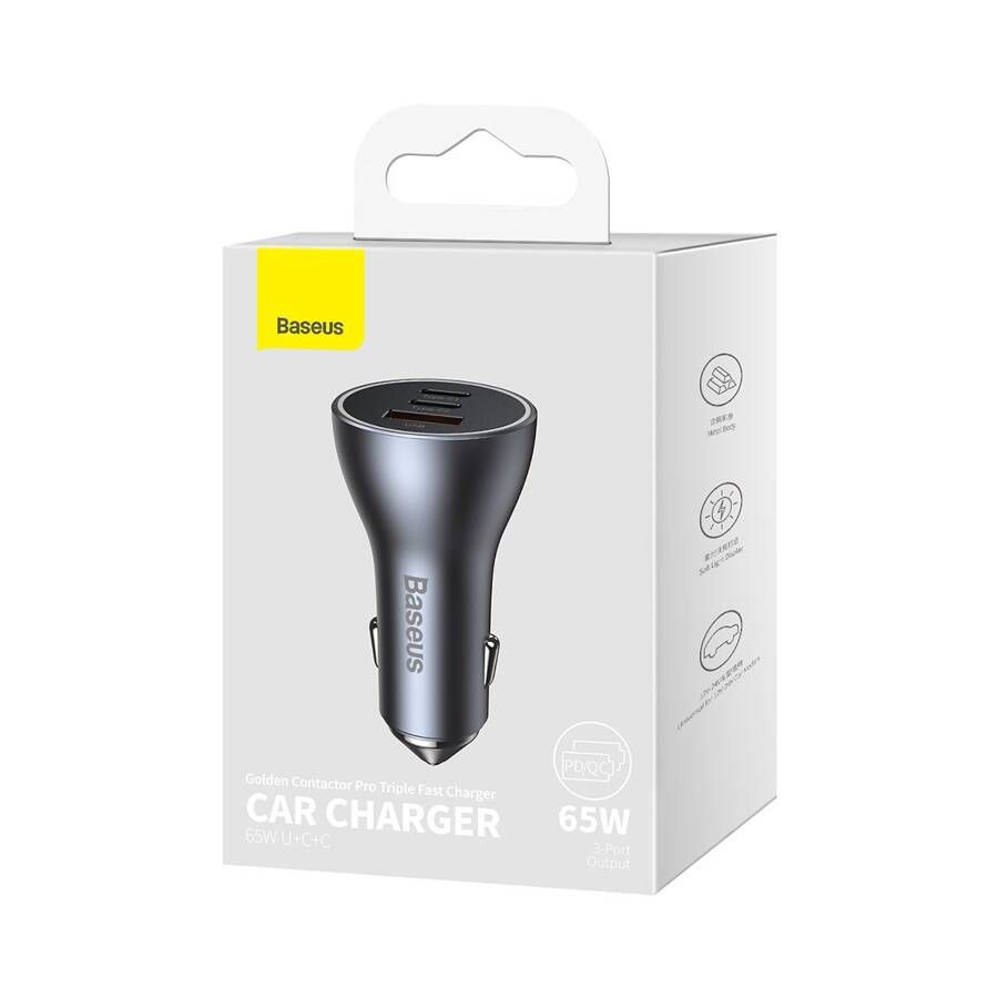 Baseus Triple Car Charger 65W Dark Gray