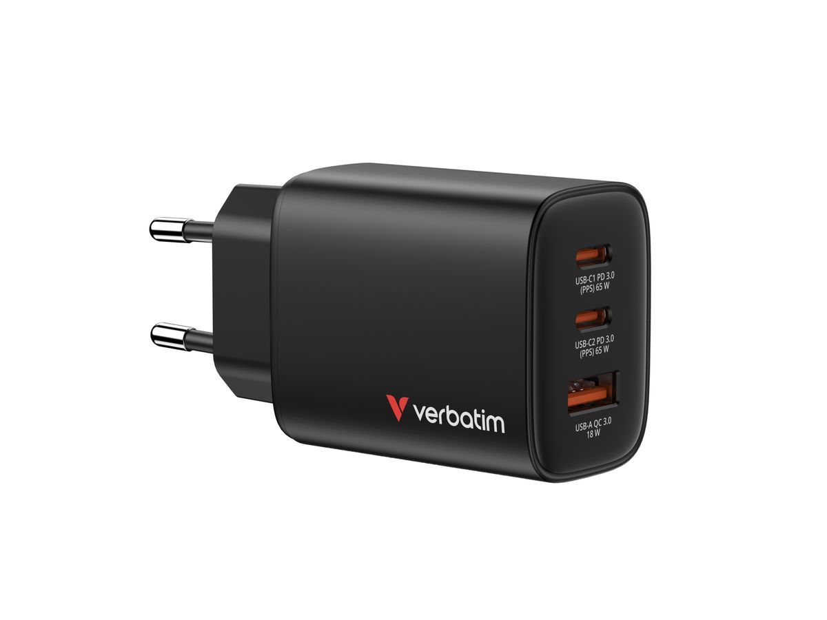 Verbatim GaN 3 Port Charger 65W Black