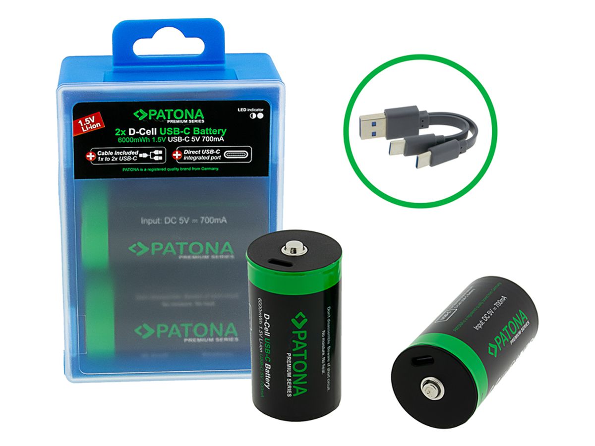 Patona Premium Akku 2X LR20 USB-C