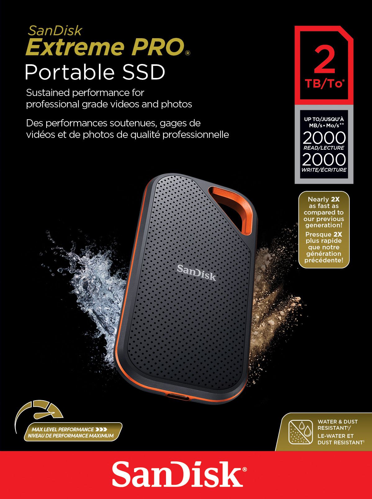 Disque SSD SanDisk Extreme Pro 4 To 3.2 Gen 2 2000 Mb/s Noir