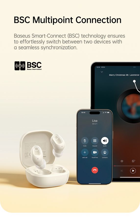 Baseus Bass BD1 TWS Earbuds White