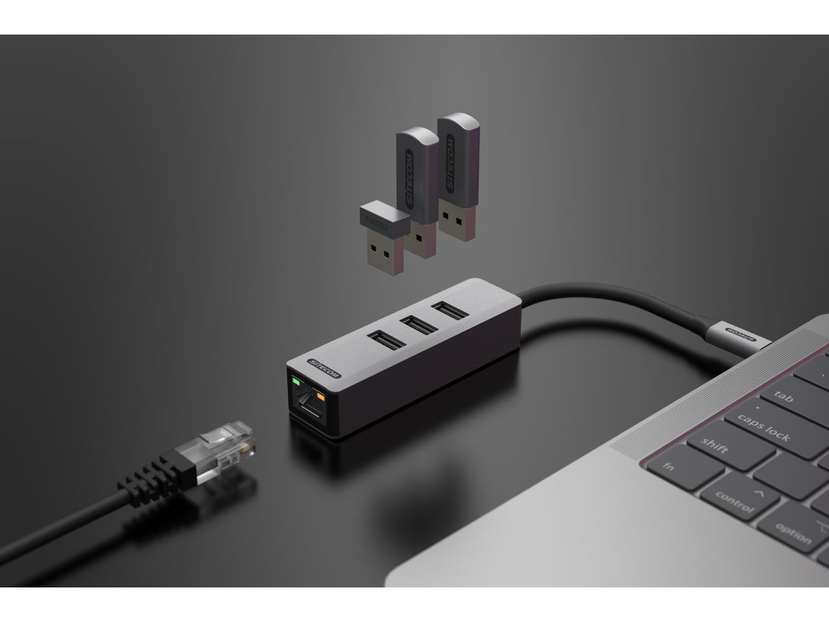 Sitecom USB-C to Ethernet+3x USB Adapter