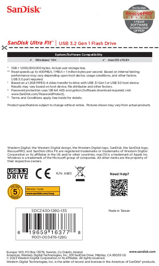Sandisk Ultra USB 3.2 Fit 128GB 130MB/s